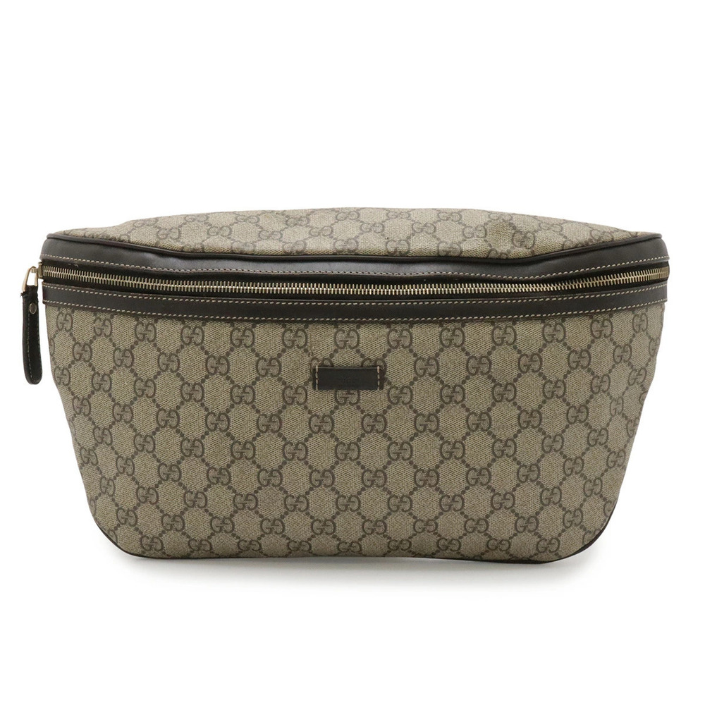 Gucci GG Plus Supreme Body Bag Hip Waist Leather Beige Cream Brown Dark